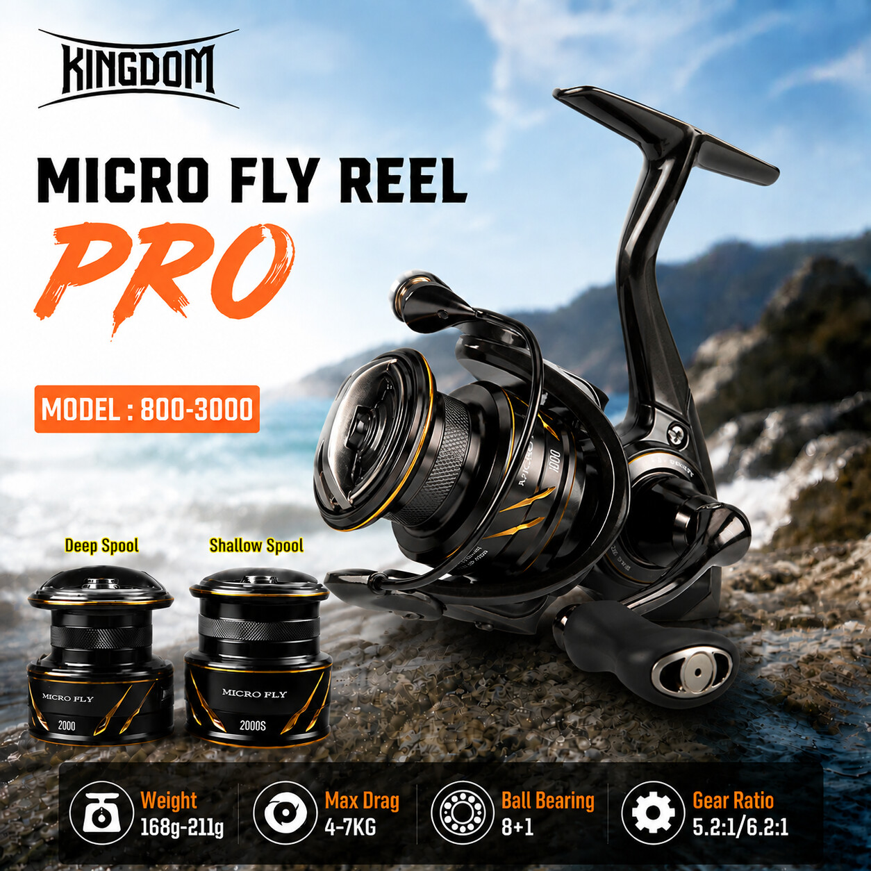 Abu Garcia Reel Max - Carrete de Pesca Kingdom Micro Fly